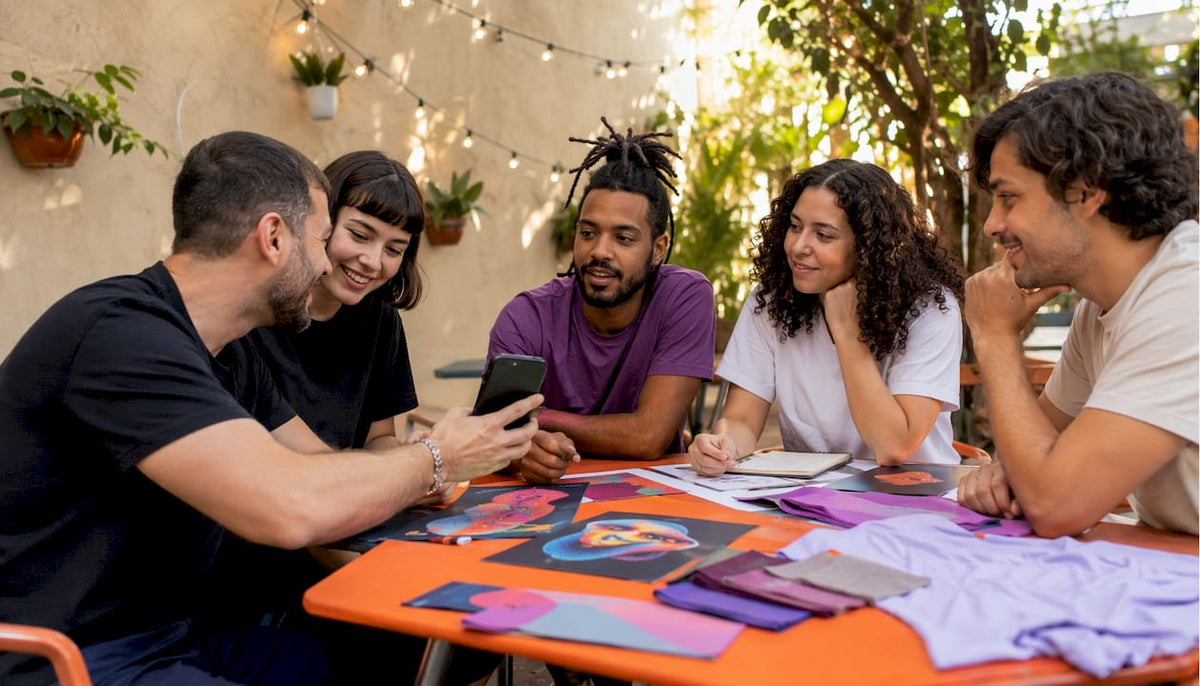 Church group discussing t-shirt designs