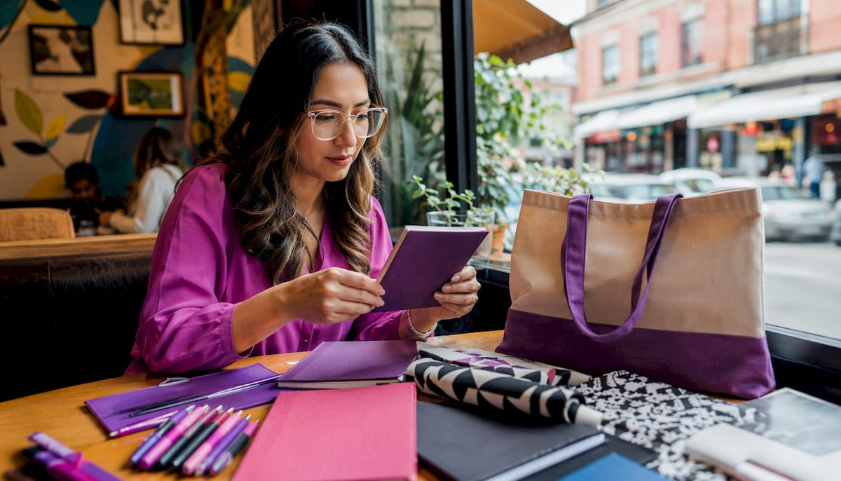 Marketing manager reviewing promotional product samples