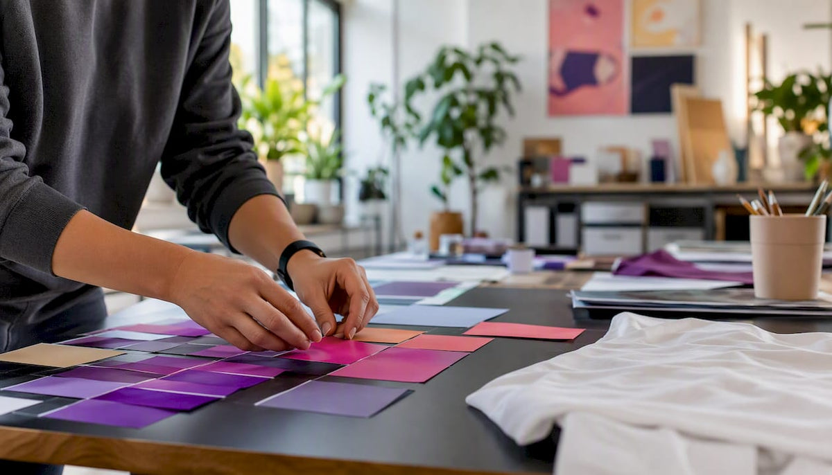 Hands adjusting logo design on digital tablet