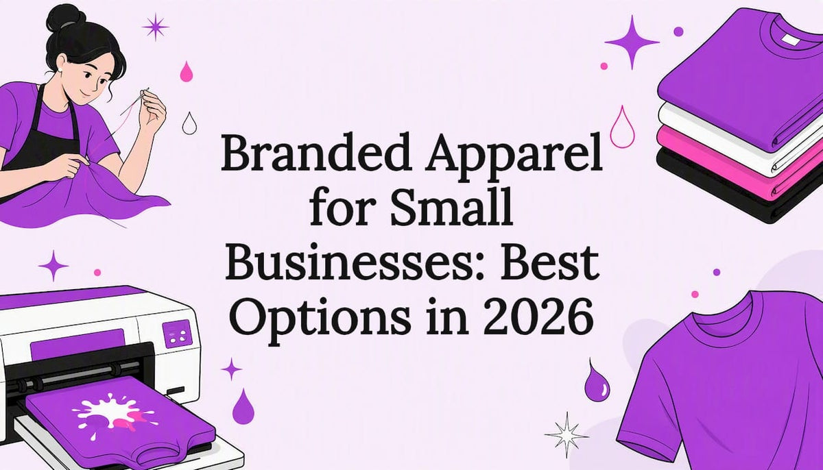 Decorative title card illustration for branded apparel article