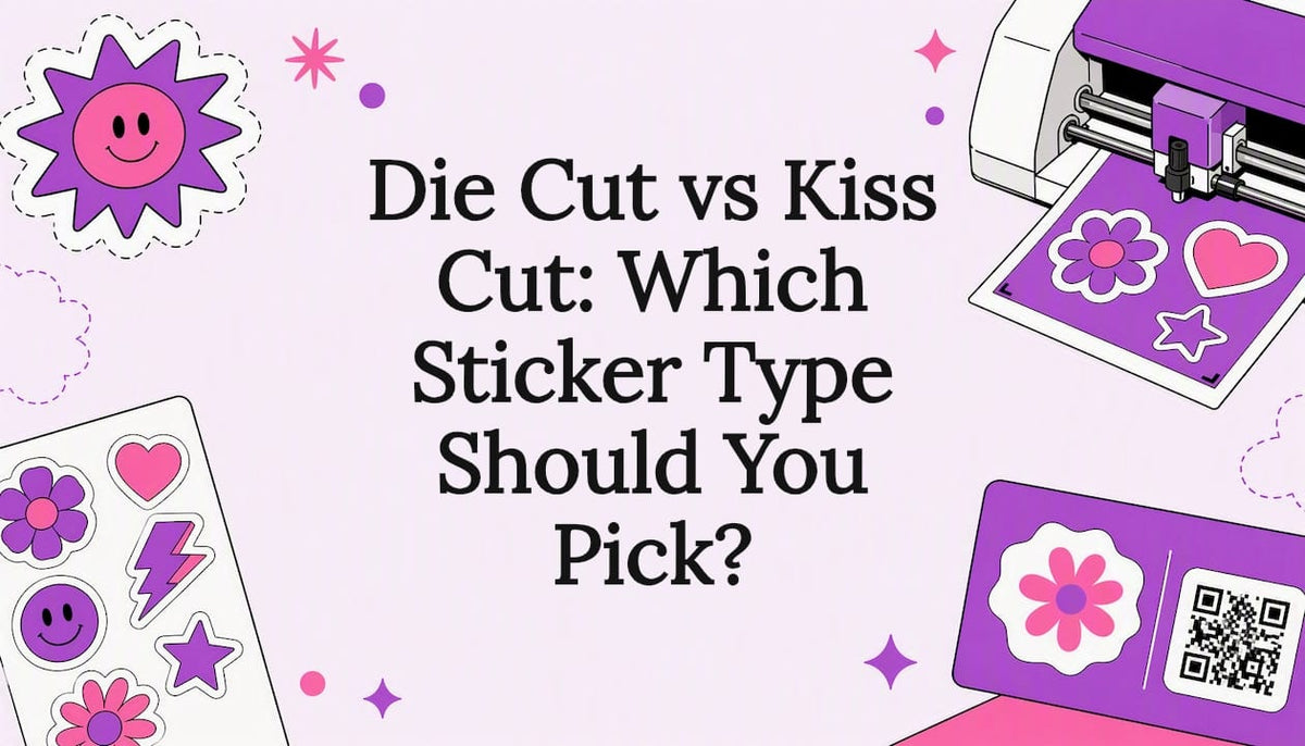 Decorative title card illustration for sticker type comparison