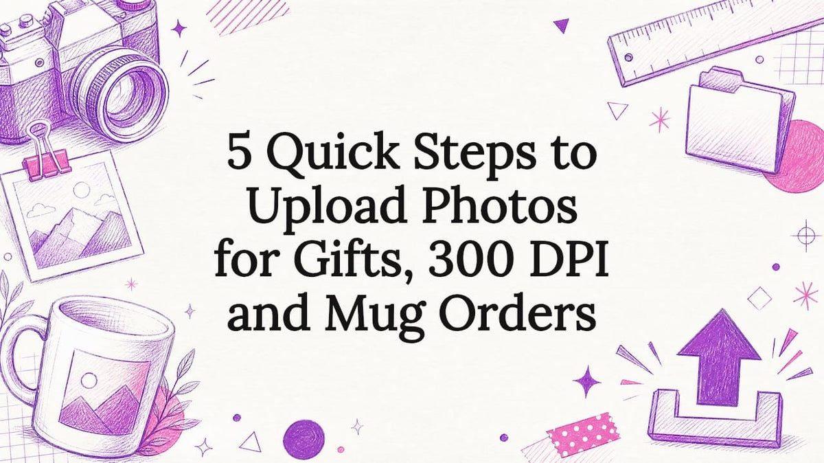 Decorative photo upload and mug order title card