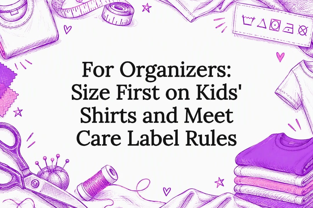Kids' shirt sizing and care label title card