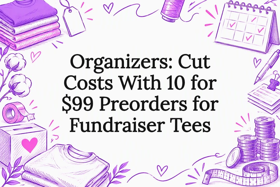 Decorative fundraiser tee preorder title card