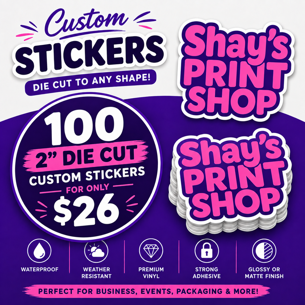 2 Inch Custom Stickers FB | Die Cut, Circle & Square | Glossy | 2" | 100 pack