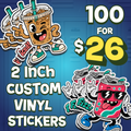 2 Inch Custom Stickers FB | Die Cut, Circle & Square | Glossy | 2" | 100 pack