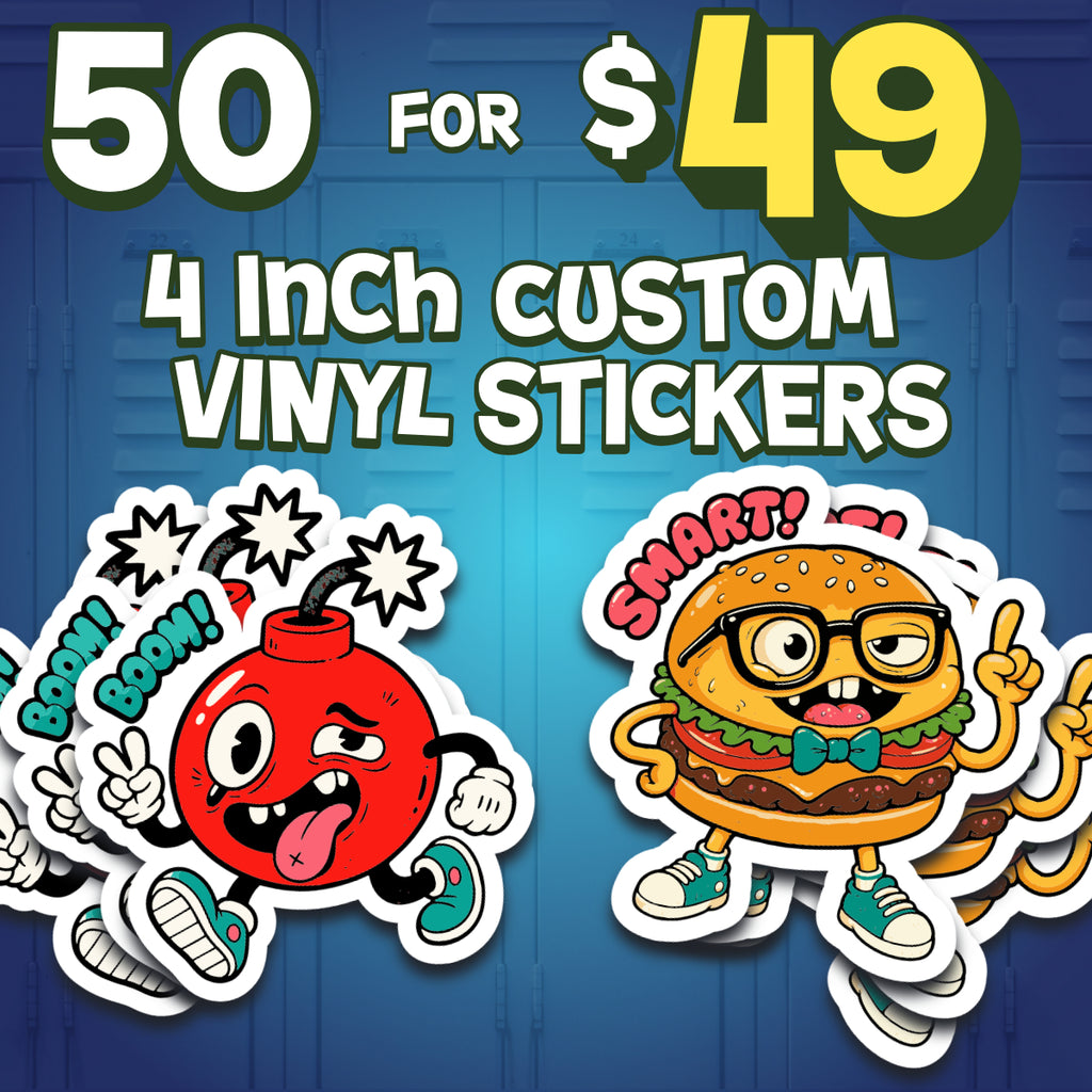 4 Inch Custom Stickers FB | Die Cut, Circle & Square | Glossy | 4" | 50 pack