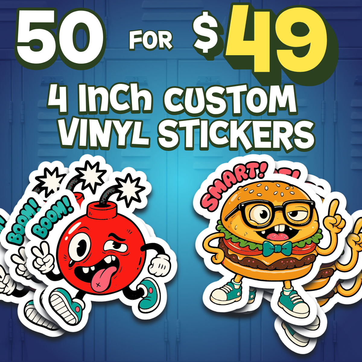 4 Inch Custom Stickers FB | Die Cut, Circle & Square | Glossy | 4" | 50 pack