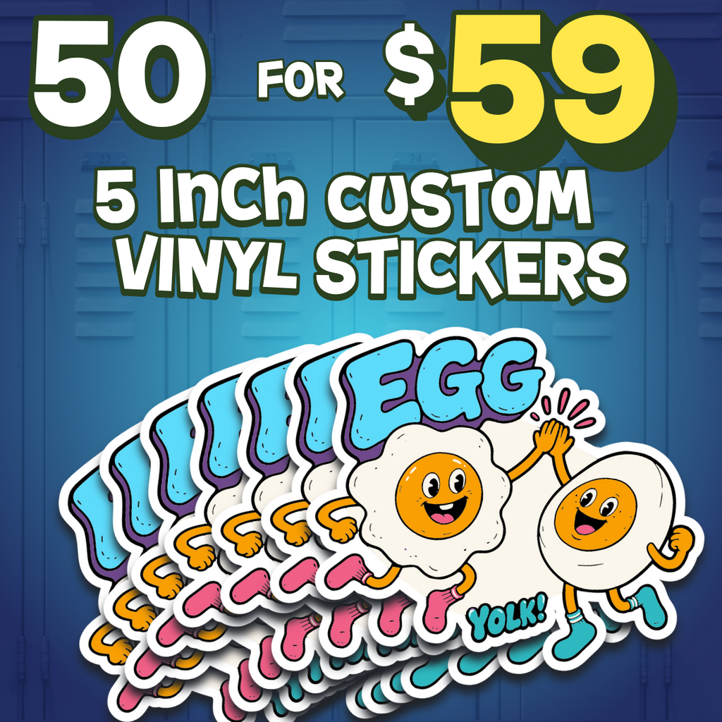 50 Custom 5-Inch Glossy Stickers – Die-Cut, Circle or Square