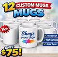 12 Custom 11oz Coffee Mugs for $75 | Personalized Logo Photo Party Event
