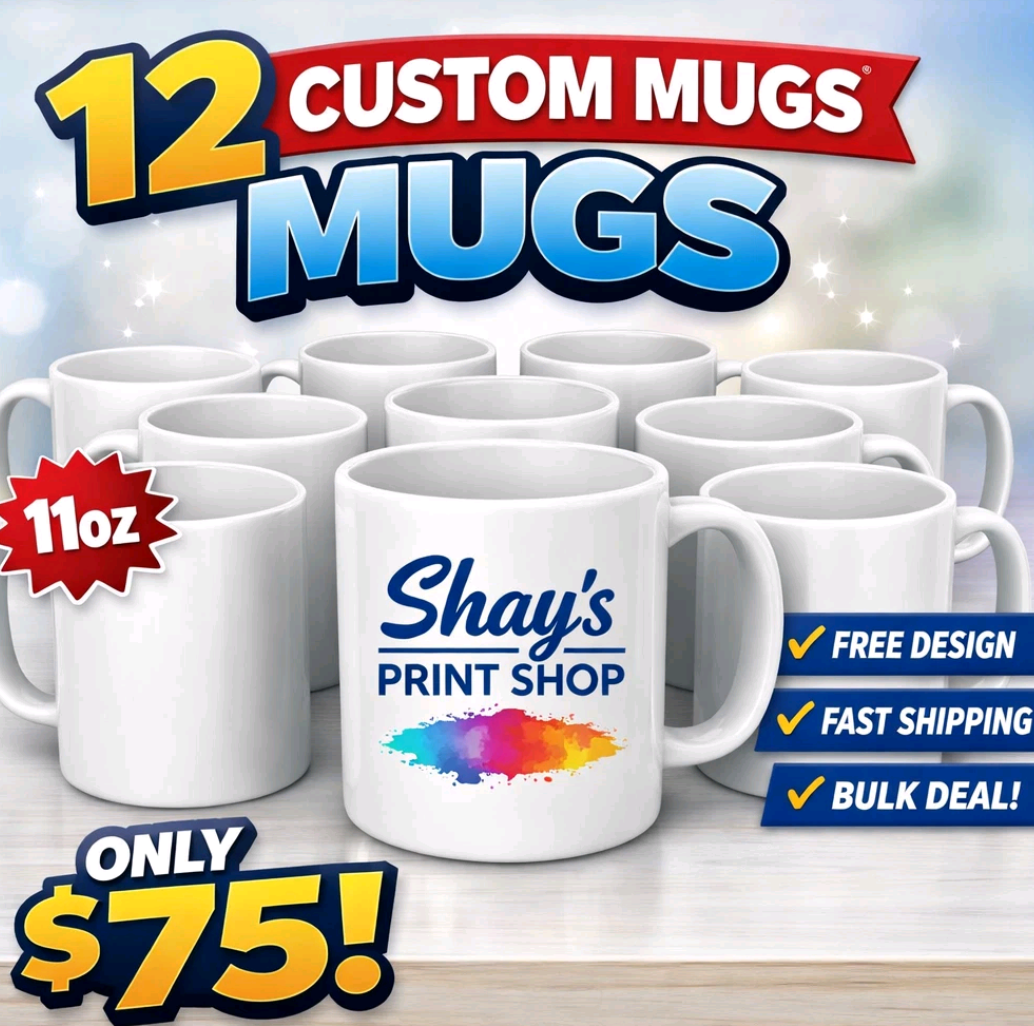 12 Custom 11oz Coffee Mugs for $75 | Personalized Logo Photo Party Event